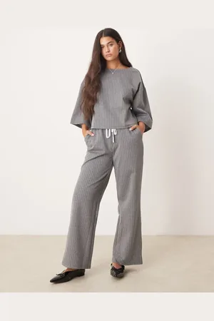 VILA Jersey tailored wide leg trouser co-ord with double waistband detail in pinstripe