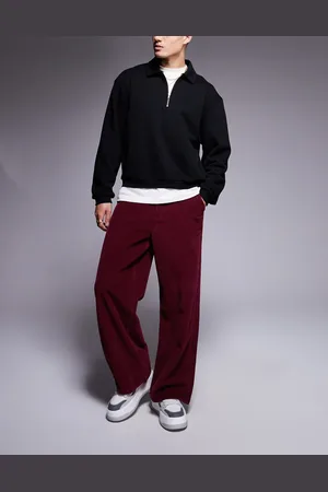 ASOS Super baggy cord trousers in burgundy