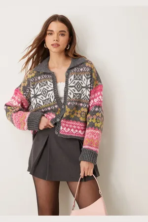 Free People Snowdrift fairisle cardigan in and pink