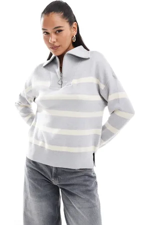 VERO MODA Zip through jumper in light with cream stripes
