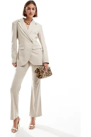 Pretty Lavish Straight leg trouser co-ord in beige pinstripe