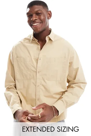 ASOS Boxy overshirt with square pocket in stone