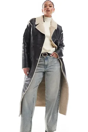Brave Soul Tall faux shearling longline mac in