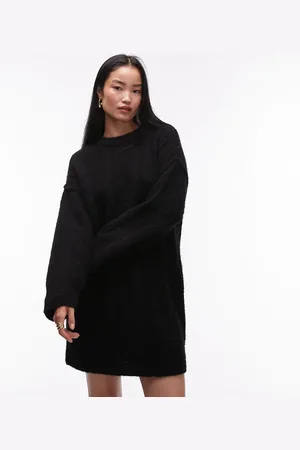 Topshop Knitted fluffy rib oversized crew mini dress in