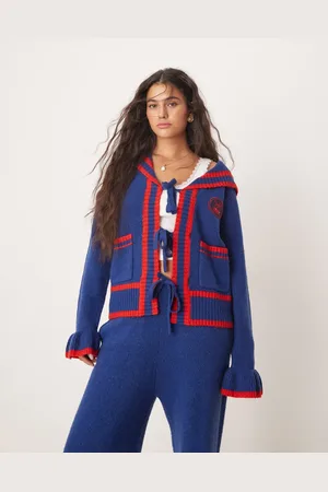 Neon Rose Sailor collar tie-front cardigan co-ord in