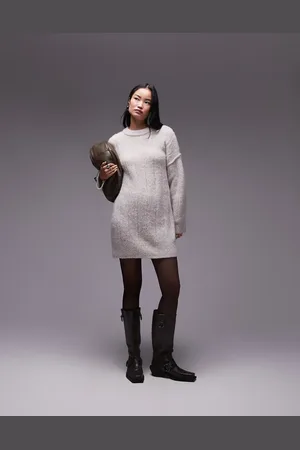 Topshop Knitted fluffy rib oversized crew jumper in oat