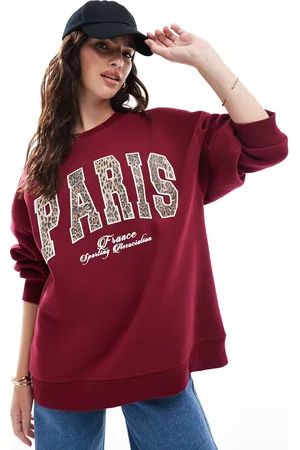 ASOS Sweatshirt with leopard paris graphic in burgundy