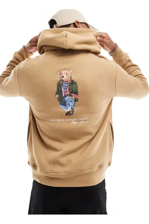 Ralph Lauren Explorer bear back print fleece hoodie in camel