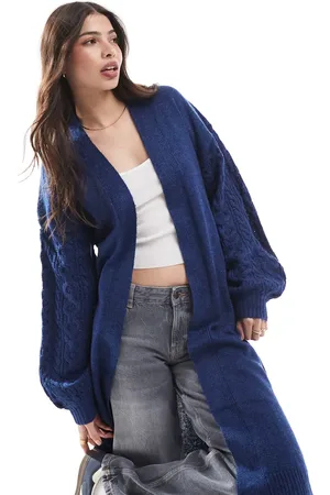 Threadbare Cable knit longline cardigan in navy