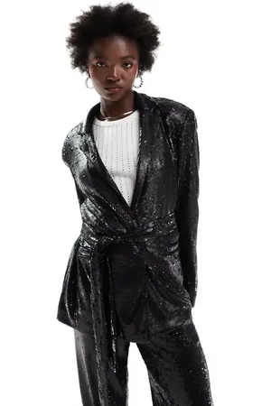 ASOS Sequin tie waist blazer in