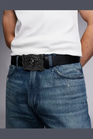 ASOS Faux leather belt with silver statement western buckle in