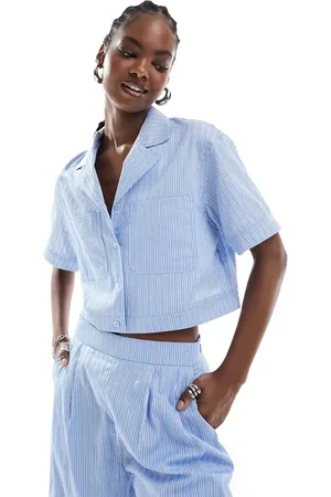 Extro & Vert Short sleeve cropped shirt in stripe co-ord