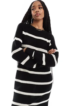 Noisy May Slouchy knitted dress in black with cream stripe
