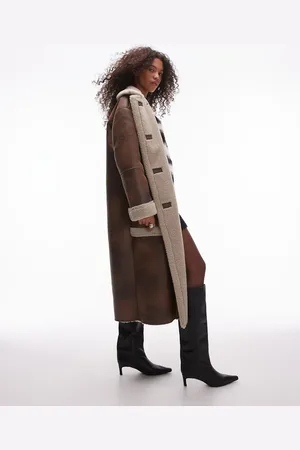 Topshop Oversized long car coat in and cream