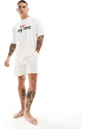 ASOS Pyjama set with I love my bed graphic in cream