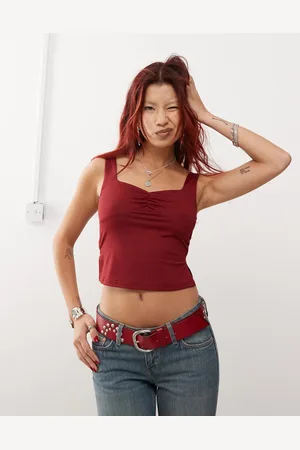 Edikted Square neck cami crop top in burgundy