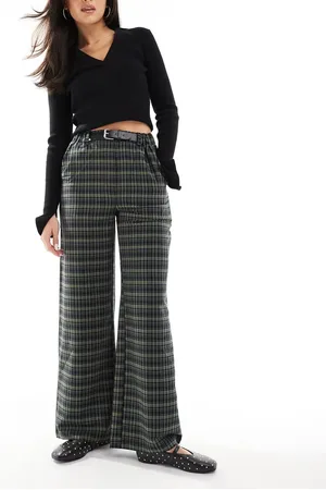 Threadbare Wide leg check trousers in
