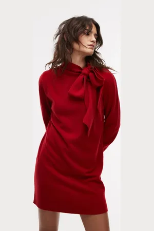 & OTHER STORIES Wool knitted mini dress with bow scarf detail in dark