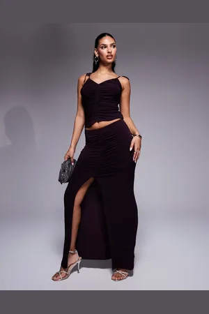 ASOS Co-ord slinky ruched front maxi skirt with front split in blackcurrant