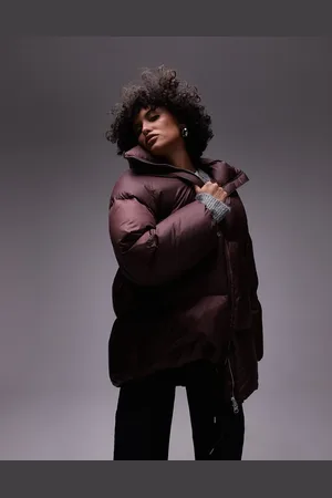 ARKET Down puffer long line jacket in burgundy