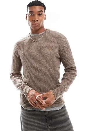 Farah Halton knitted rib jumper in taupe