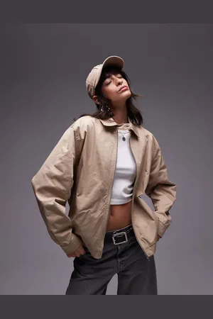 MANGO Oversized zip through jacket in beige