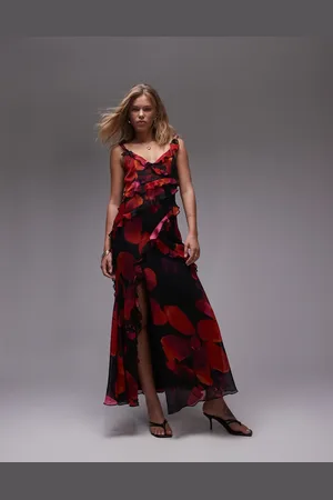Topshop Ruffle cami maxi dress in bold red and pink floral