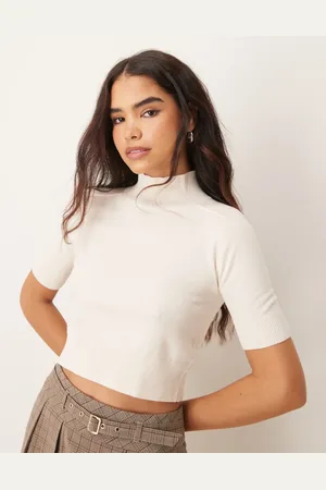 MANGO Short sleeve wool mix knitted top in