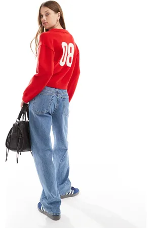 Cotton On Cotton On knitted v neck polo sweater with back graphic in