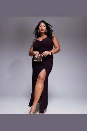 ASOS ASOS DESIGN Curve co-ord slinky ruched front maxi skirt with front split in blackcurrant