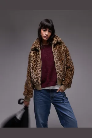 MANGO Zip up leopard print fur jacket in