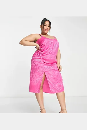 Simply Be Ruched side slip dress in pink