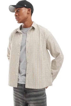 Bershka Boxy fit checked shirt in beige