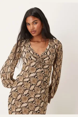 Kiss The Sky Long sleeve maxi dress with open back in snake print