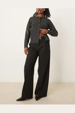MANGO Buckle waist straight leg trousers in