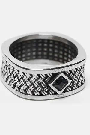 ASOS Waterproof stainless steel band ring with texture in burnished tone