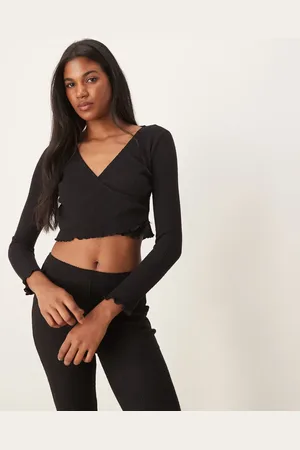 New Look Co-ord ribbed wrap lounge top in