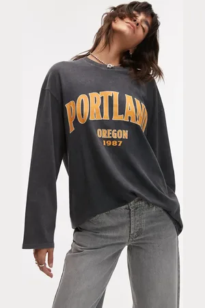 Topshop Graphic Portland long sleeve skater tee in