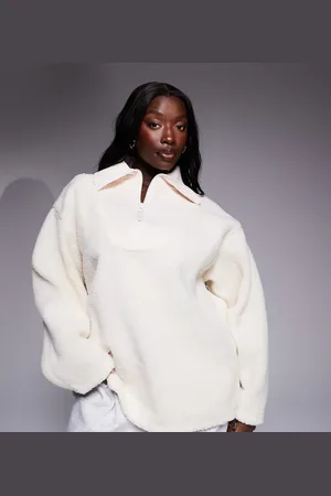ASOS Weekend Collective Curve rib neck zip through borg with embossed back in cream