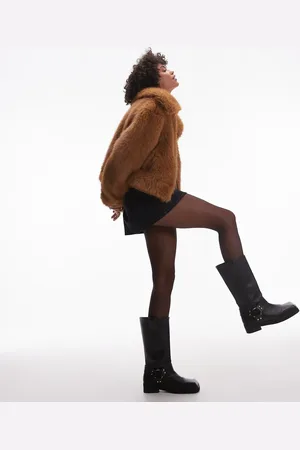 Topshop Faux fur cropped bomber jacket in light