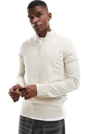 Threadbare Soft touch half zip funnel neck jumper in stone