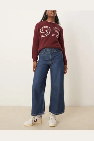 Abercrombie & Fitch High rise cropped wide leg jean in wash