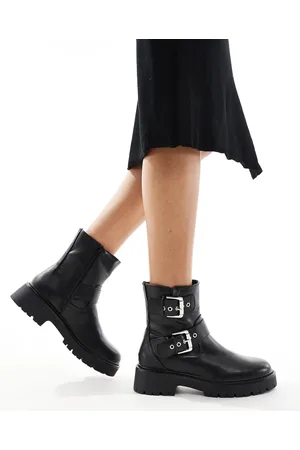 London Rebel Keely buckle biker ankle boots in