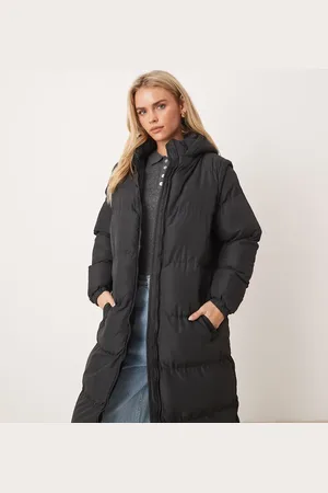 Brave Soul Petite hooded maxi padded jacket with detachable sleeves in