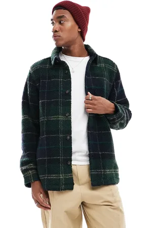 Barbour Bryson regular checked fleece overshirt in dark