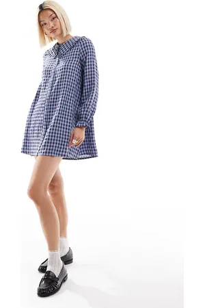 Daisy Street Gingham shift smock dress with ruffle collar