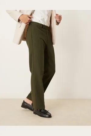 ASOS Smart wool mix straight leg trousers in dark green twill