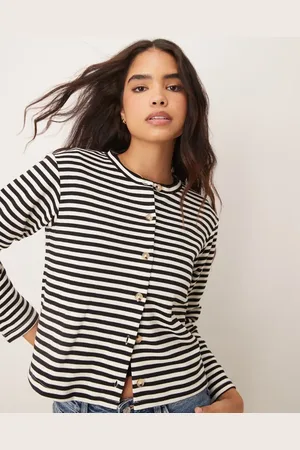 VILA Button up cardigan in and white stripe