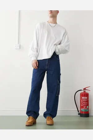 Dr Denim Colt Worker Cargo baggy fit mid waist wide leg with workwear detail in stream dark retro