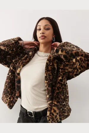 Noisy May Faux fur jacket in leopard print